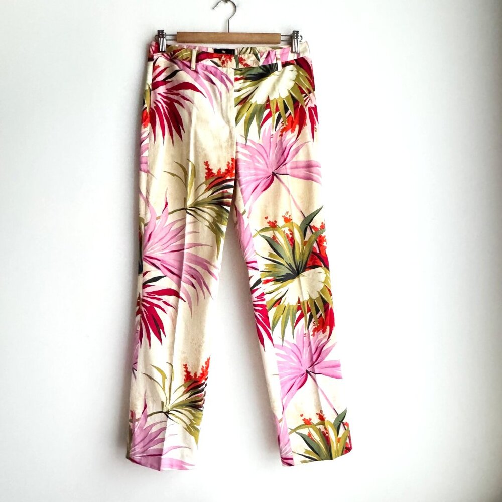 Etro Cream Floral Straight-Leg Pants with Pink & Green Print